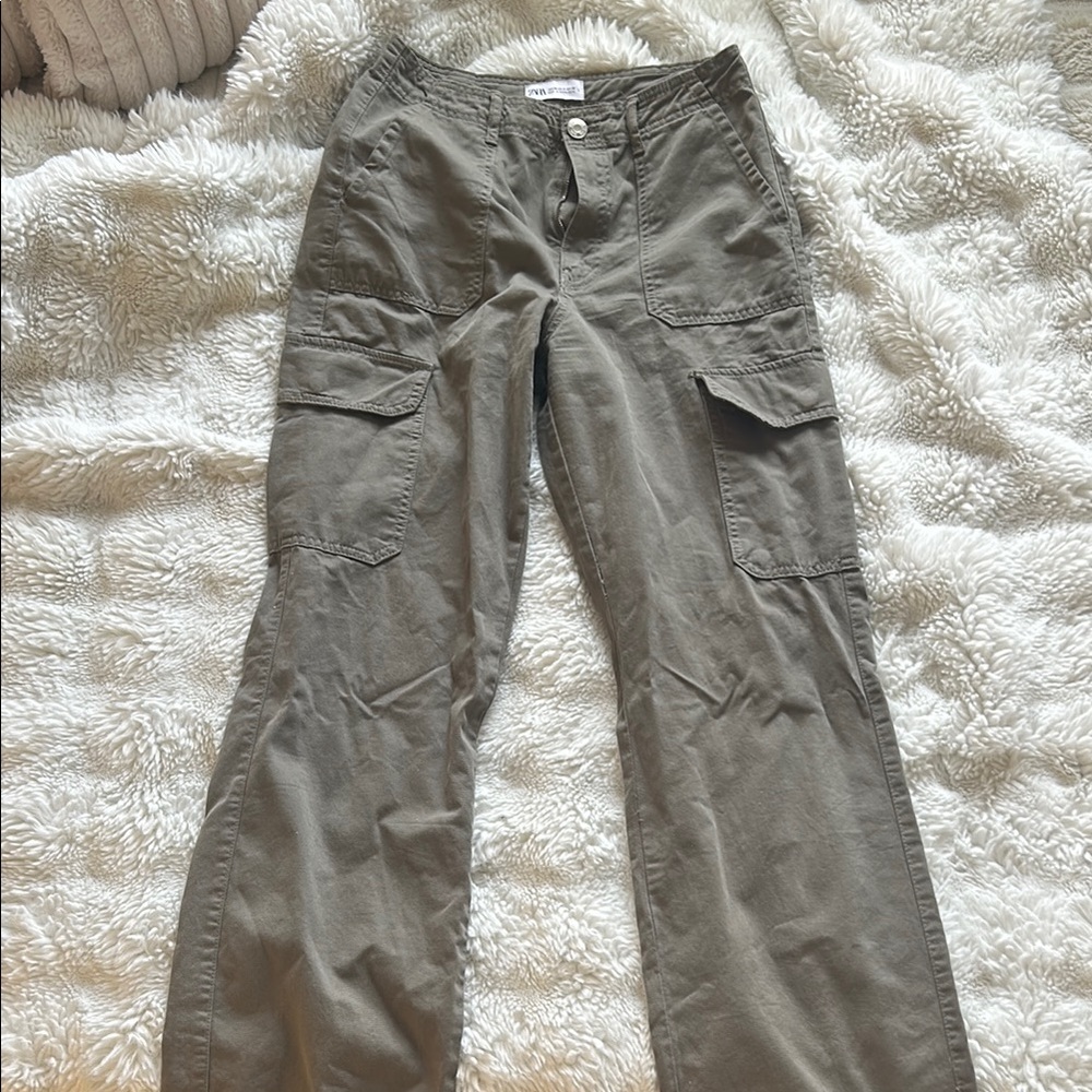 Green Cargo Jeans Straight Leg Utilitarian